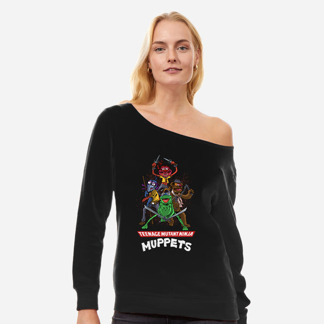 Teenage Mutant Ninja Muppets-Womens-Off Shoulder-Sweatshirt-zascanauta