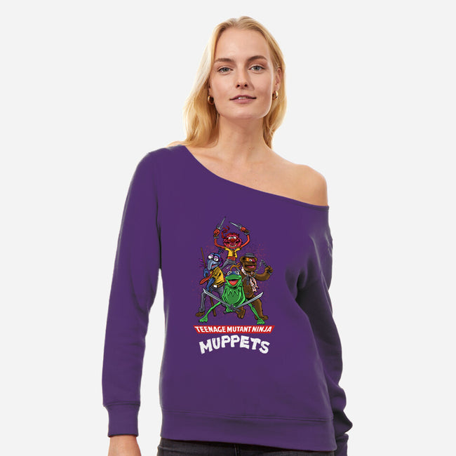 Teenage Mutant Ninja Muppets-Womens-Off Shoulder-Sweatshirt-zascanauta