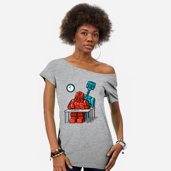 Robot Exam-Womens-Off Shoulder-Tee-Raffiti