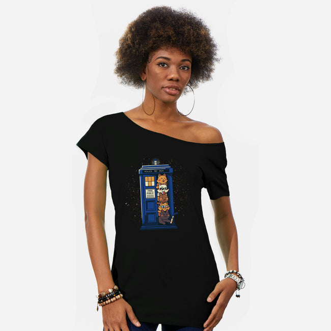 Tardis Cats-Womens-Off Shoulder-Tee-tobefonseca