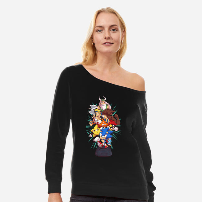 Megadrive-Womens-Off Shoulder-Sweatshirt-jacnicolauart