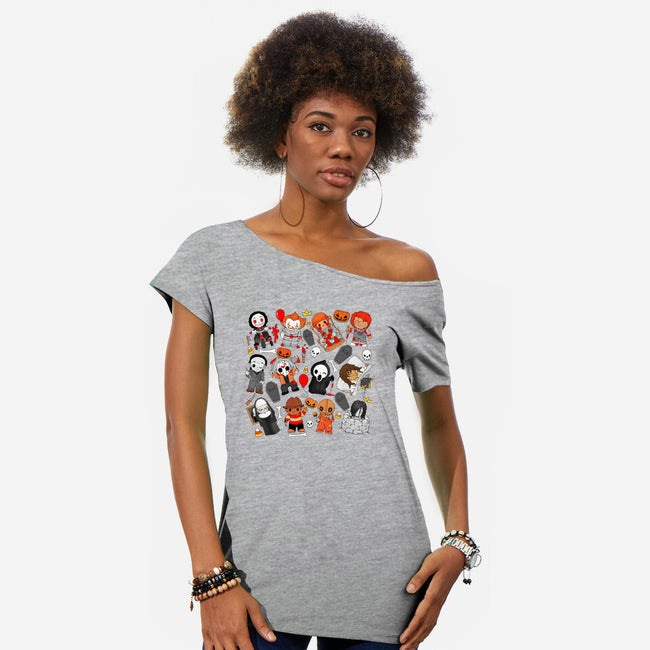 Horror Family-Womens-Off Shoulder-Tee-Vallina84