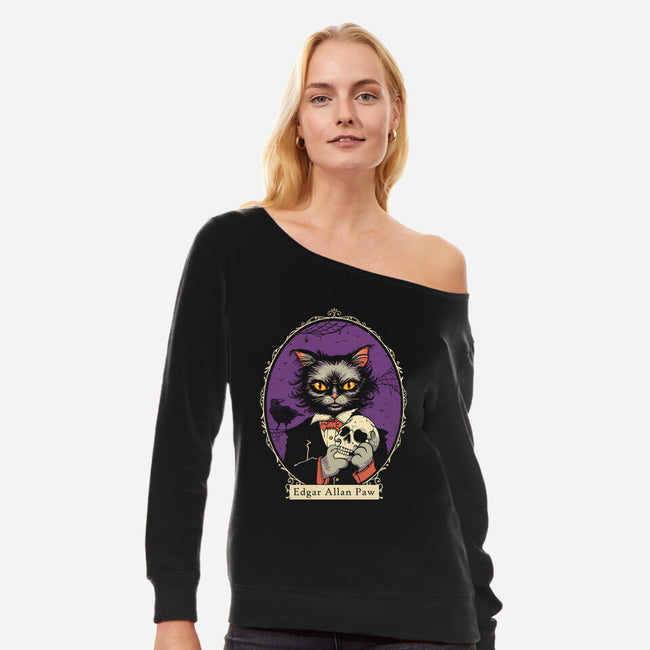 Edgar Allan Paw-Womens-Off Shoulder-Sweatshirt-vp021