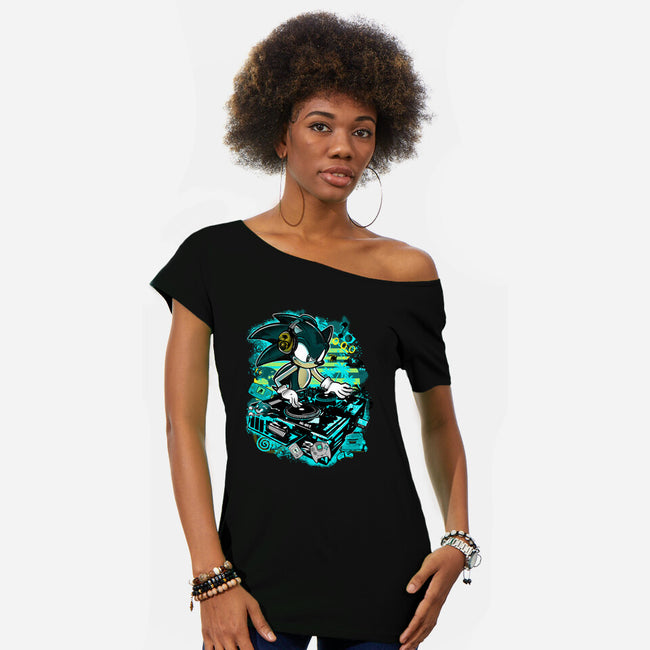 Speedin And Spinnin-Womens-Off Shoulder-Tee-sonicdude242