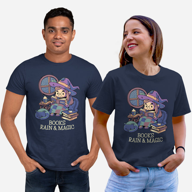 Books Rain And Magic-Unisex-Basic-Tee-Geekydog