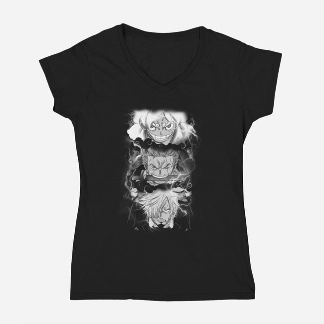 The Monster Trio-Womens-V-Neck-Tee-fanfabio