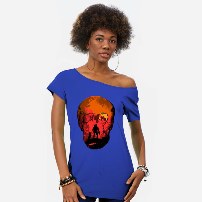 Evil Dead Fight-Womens-Off Shoulder-Tee-heydale