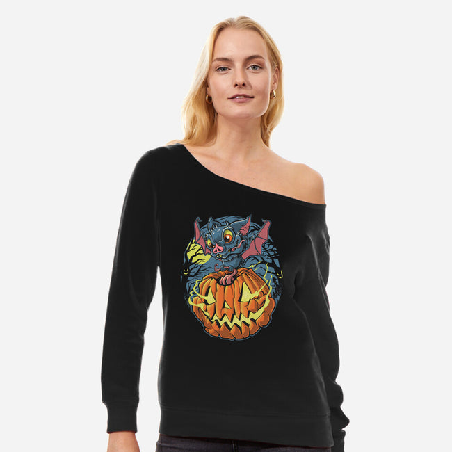 Spooky Night Bat-Womens-Off Shoulder-Sweatshirt-Betmac