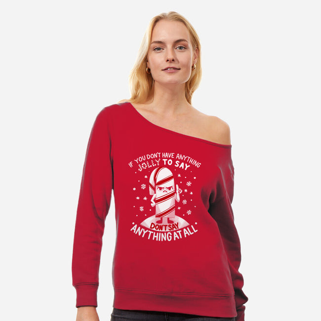 Speak Only Jolly Things-Womens-Off Shoulder-Sweatshirt-Aarons Art Room