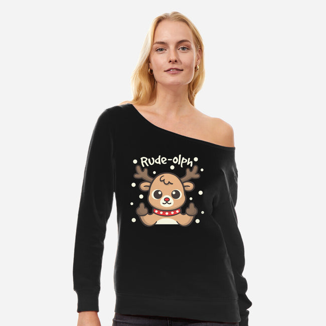 Rude Olph-Womens-Off Shoulder-Sweatshirt-NemiMakeit