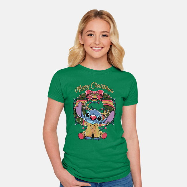 Stitch Christimas-Womens-Fitted-Tee-Nihon Bunka