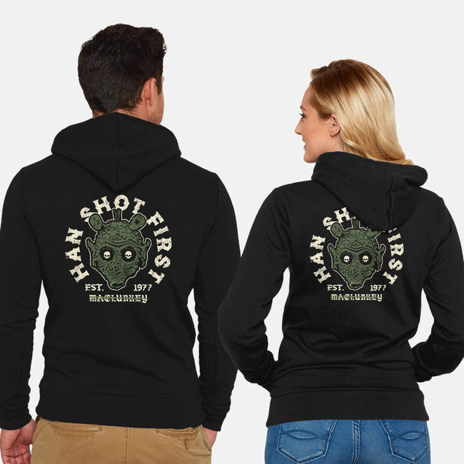 Han Shot First-Unisex-Zip-Up-Sweatshirt-Wheels