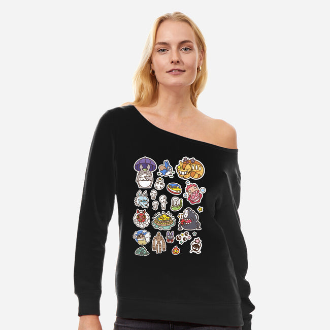 Ghibli Cuties-Womens-Off Shoulder-Sweatshirt-demonigote