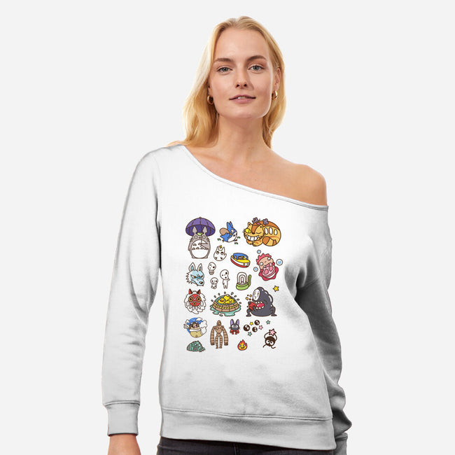 Ghibli Cuties-Womens-Off Shoulder-Sweatshirt-demonigote