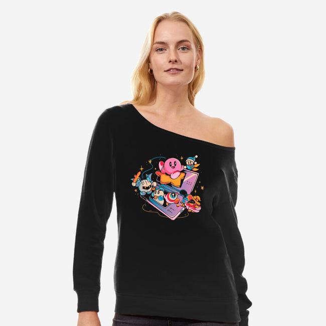 Pink Blob Game-Womens-Off Shoulder-Sweatshirt-Arigatees