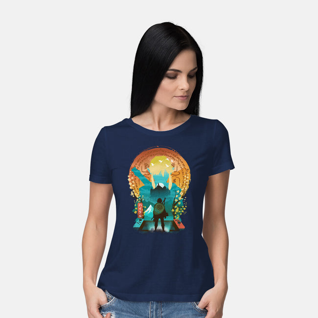 Ukiyo E Hero Landscape-Womens-Basic-Tee-dandingeroz