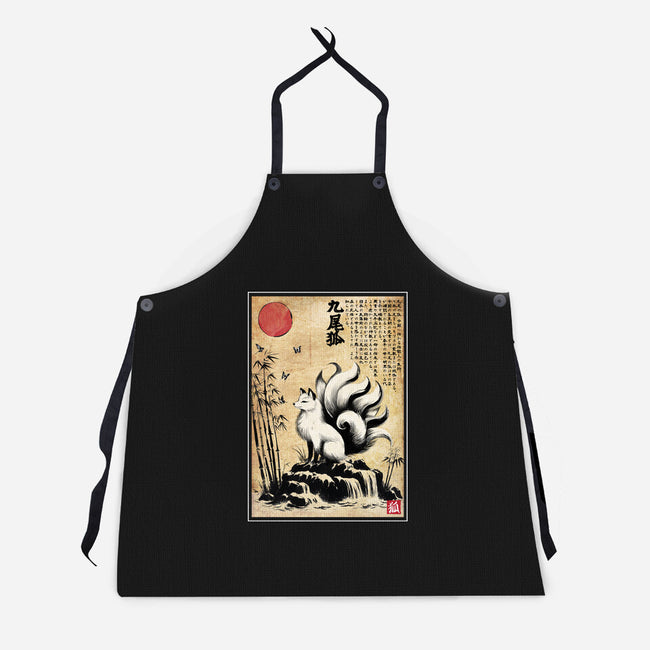 Kitsune Woodblock-Unisex-Kitchen-Apron-DrMonekers