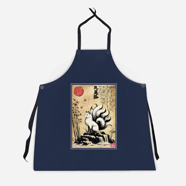 Kitsune Woodblock-Unisex-Kitchen-Apron-DrMonekers