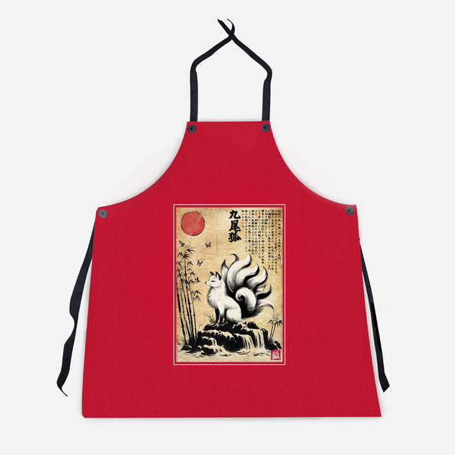 Kitsune Woodblock-Unisex-Kitchen-Apron-DrMonekers