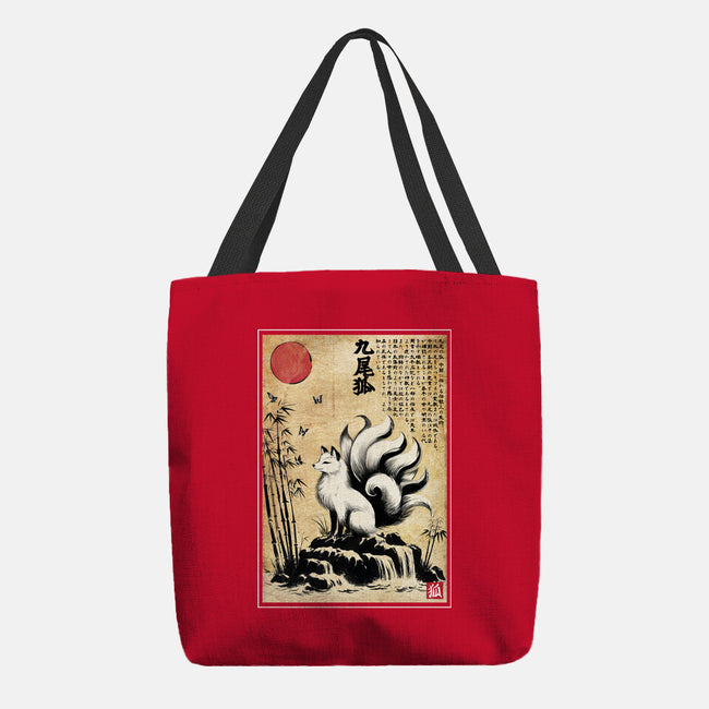 Kitsune Woodblock-None-Basic Tote-Bag-DrMonekers