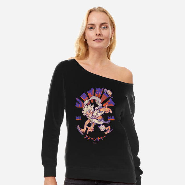 Joyboy Adventure-Womens-Off Shoulder-Sweatshirt-Gazo1a