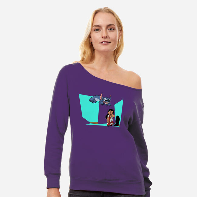 Alien And Girl-Womens-Off Shoulder-Sweatshirt-zascanauta