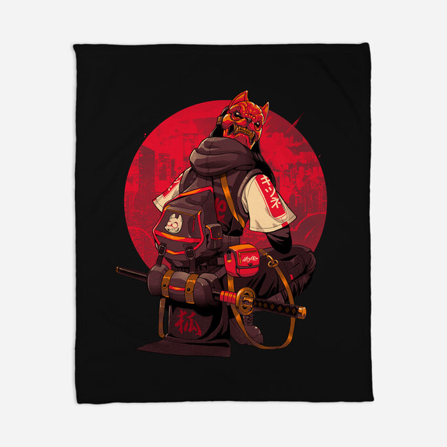 Red Kitsune Samurai-None-Fleece-Blanket-Bruno Mota