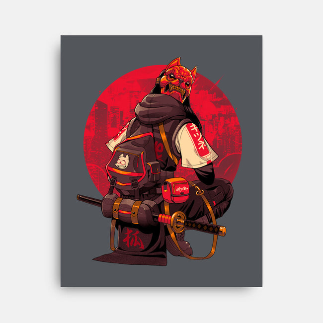 Red Kitsune Samurai-None-Stretched-Canvas-Bruno Mota