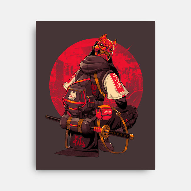 Red Kitsune Samurai-None-Stretched-Canvas-Bruno Mota