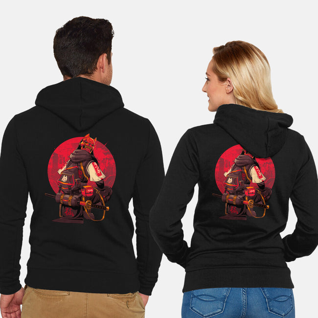 Red Kitsune Samurai-Unisex-Zip-Up-Sweatshirt-Bruno Mota