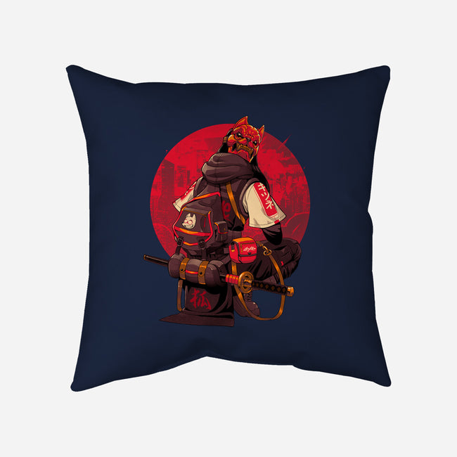 Red Kitsune Samurai-None-Removable Cover-Throw Pillow-Bruno Mota