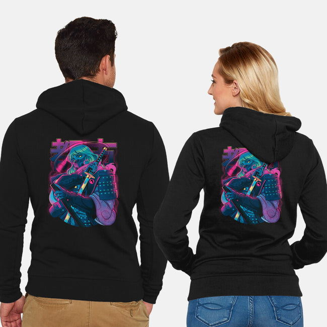 Cyber Neon Samurai-Unisex-Zip-Up-Sweatshirt-Bruno Mota