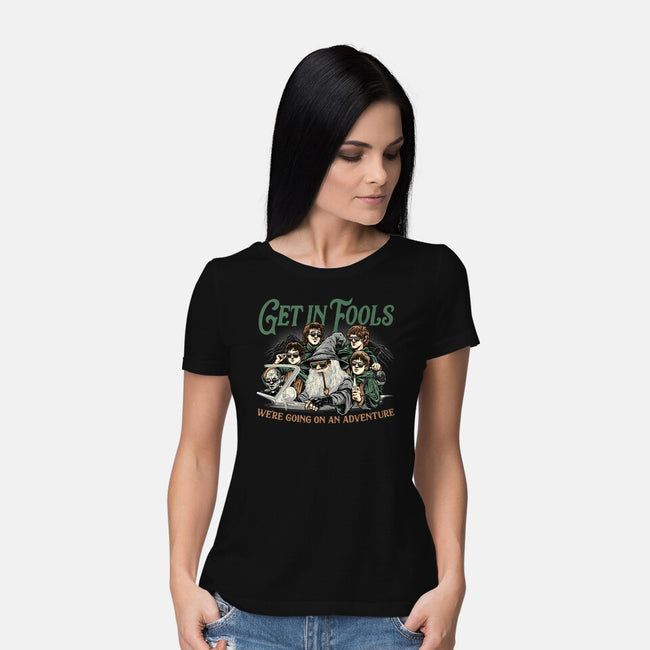 Get In Fools-Womens-Basic-Tee-momma_gorilla