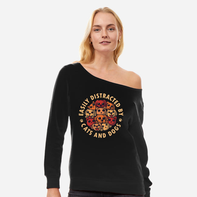 Easily Distracted By Cats And Dogs-Womens-Off Shoulder-Sweatshirt-erion_designs