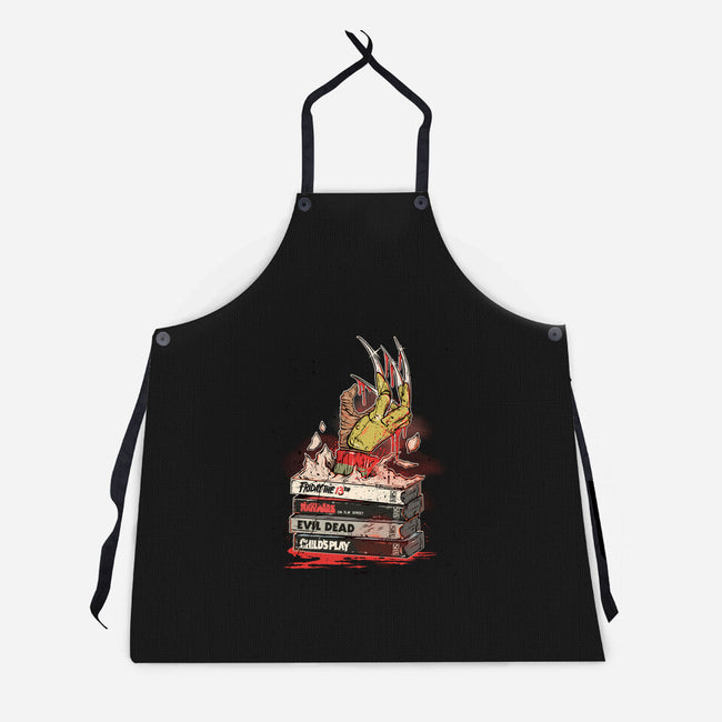 80s VHS Horror Cult-Unisex-Kitchen-Apron-Green Devil