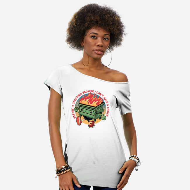 Flaming Dumpster-Womens-Off Shoulder-Tee-glitchygorilla