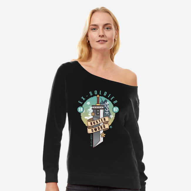 Cloud Buster Sword Emblem-Womens-Off Shoulder-Sweatshirt-LAGELANTEE