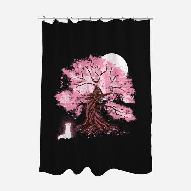 Fox At Sakura Tree-None-Polyester-Shower Curtain-IKILO