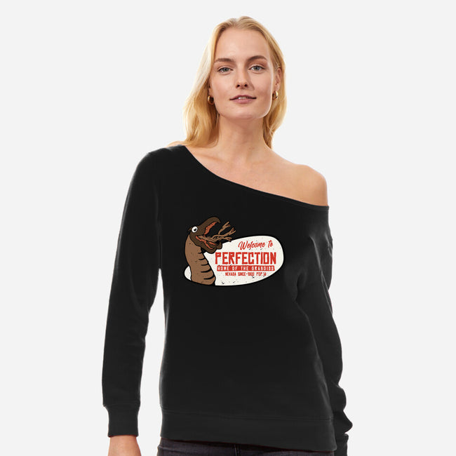 Welcome To The Perfection-Womens-Off Shoulder-Sweatshirt-Melonseta