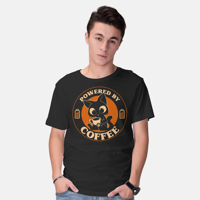 Powered By Coffee Cat-Mens-Basic-Tee-worlddominationforcats