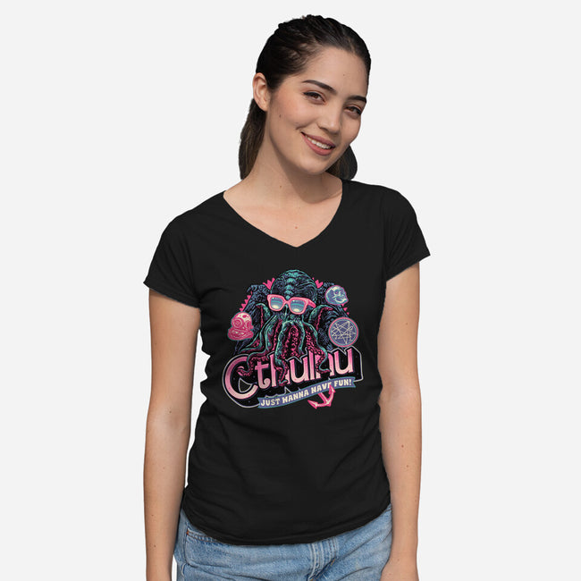 Creatures From The Deep-Womens-V-Neck-Tee-glitchygorilla