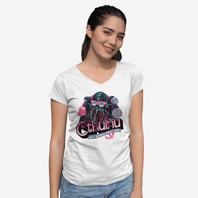 Creatures From The Deep-Womens-V-Neck-Tee-glitchygorilla