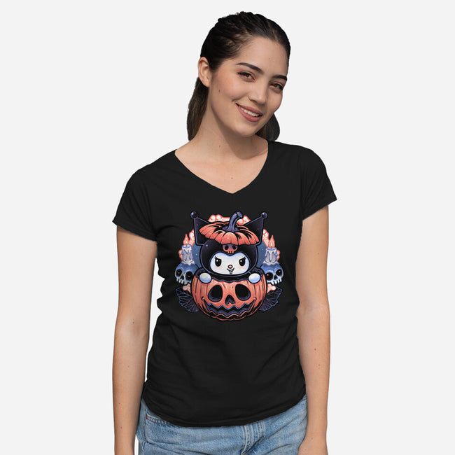 Cute Little Pumpkin-Womens-V-Neck-Tee-glitchygorilla