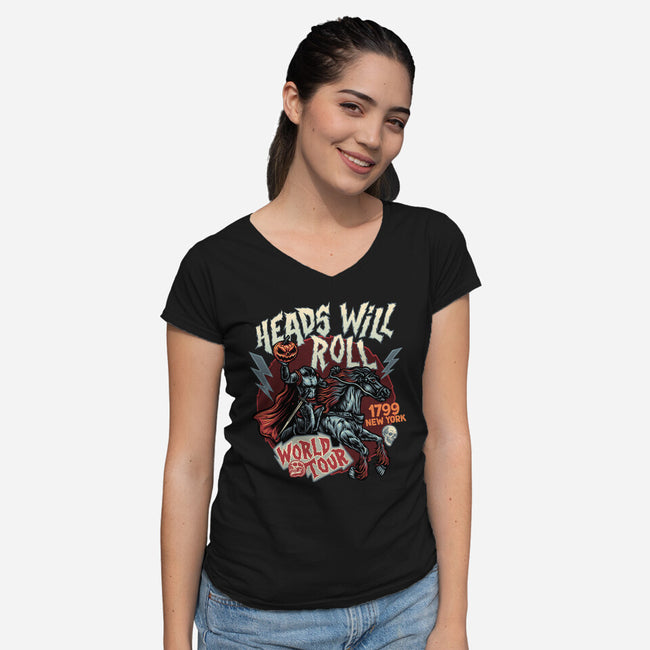 Heads Will Roll-Womens-V-Neck-Tee-glitchygorilla