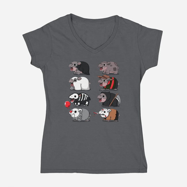 Scary Hippo-Womens-V-Neck-Tee-Vallina84