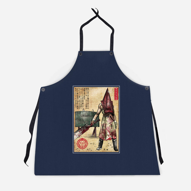 Pyramid Head Woodblock-Unisex-Kitchen-Apron-DrMonekers