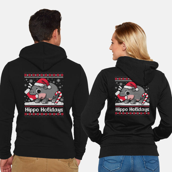 Hippo Holidays-Unisex-Zip-Up-Sweatshirt-NemiMakeit