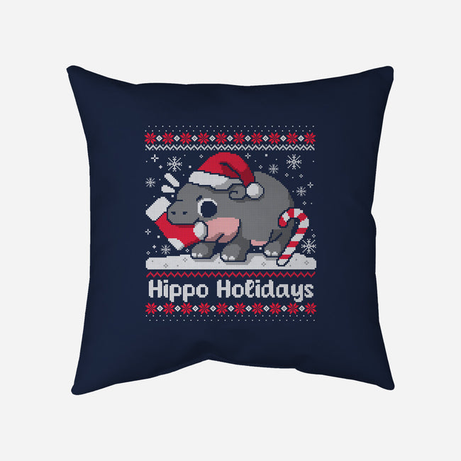 Hippo Holidays-None-Removable Cover w Insert-Throw Pillow-NemiMakeit