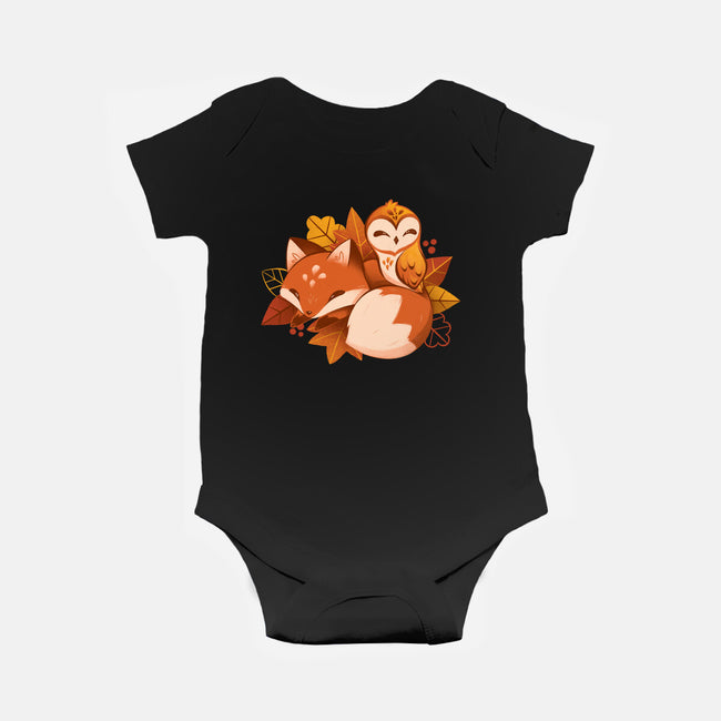 Fox And Owl Autumn-Baby-Basic-Onesie-ricolaa