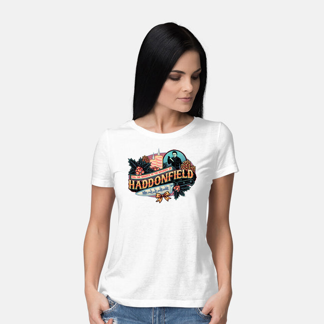 Haddonfield Holidays-Womens-Basic-Tee-glitchygorilla